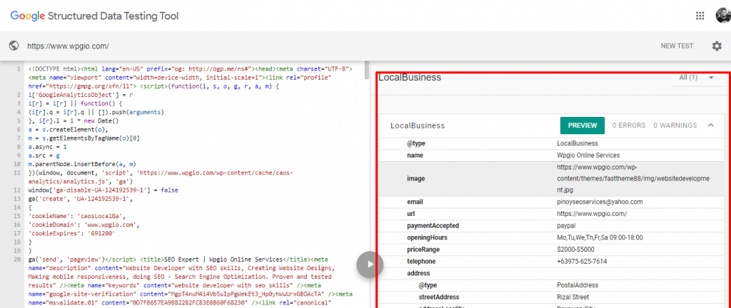 Structured Data Testing Tool image