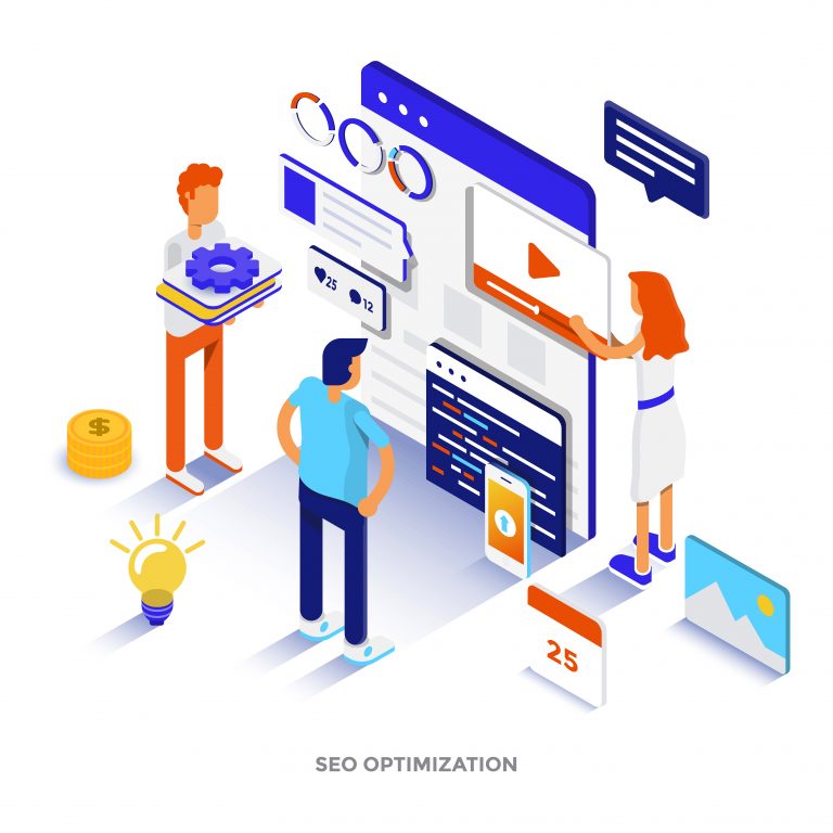 Search Engine Optimization 1 Flat color Modern Isometric Illustration Seo scaled
