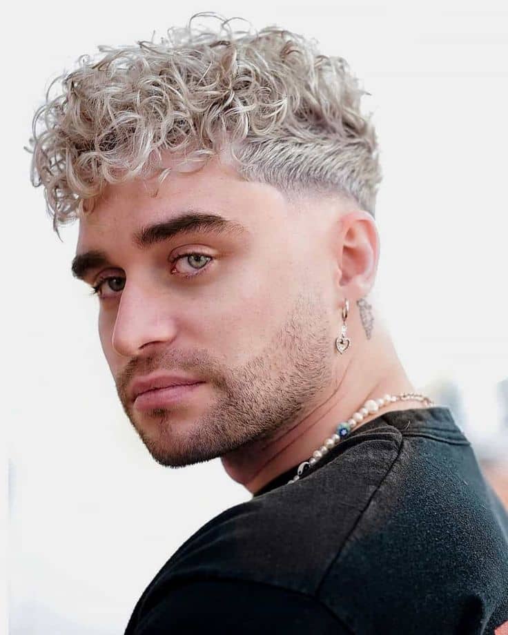 Blonde Curls with Mid-Taper Fade