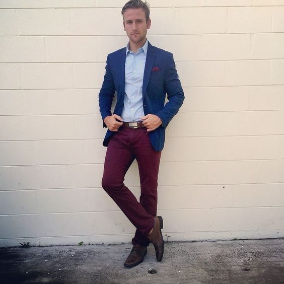 Burgundy Pants and Brown Shoes