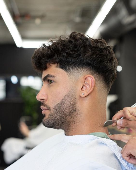 Curly Hair with Mid Taper Fade Haircut Edgar