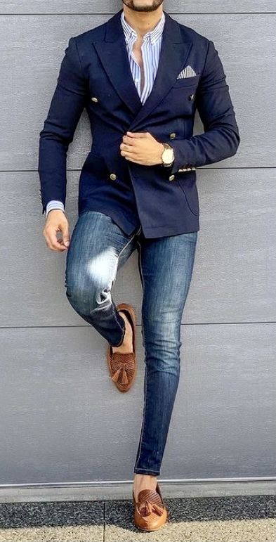Patterned Shirt and Denim Jeans